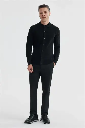 Qora Slim Fit jun tugmali polo yoqali triko - 2