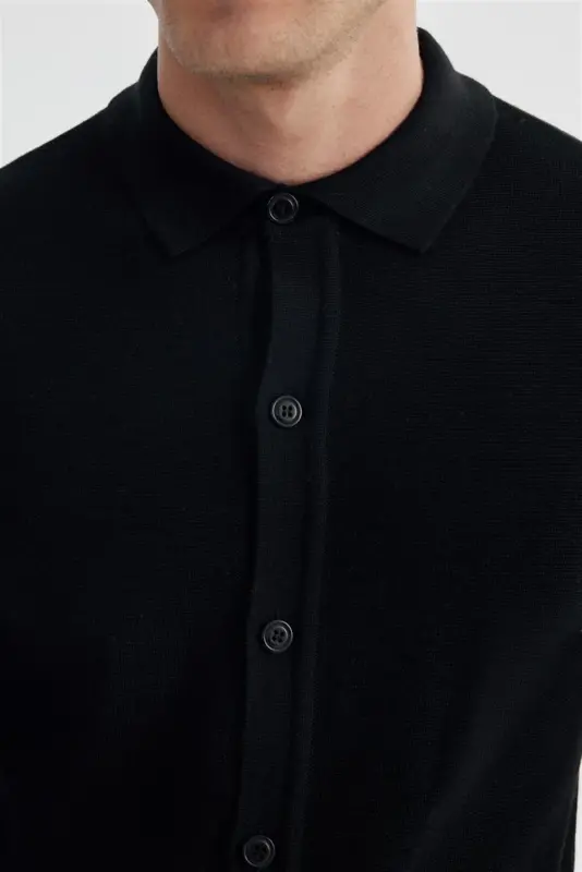 Qora Slim Fit jun tugmali polo yoqali triko - 3