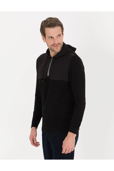 Qora Slim Fit Kaputli Erkak Triko Ko'ylagi - 4