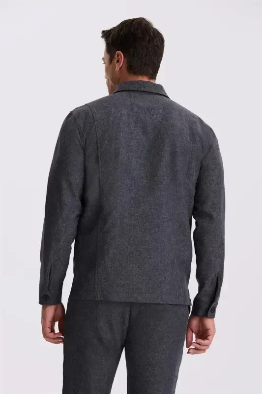 Qora Slim Fit Koʻkrak Yaxa Choʻntakli Sport Kostyum - 4