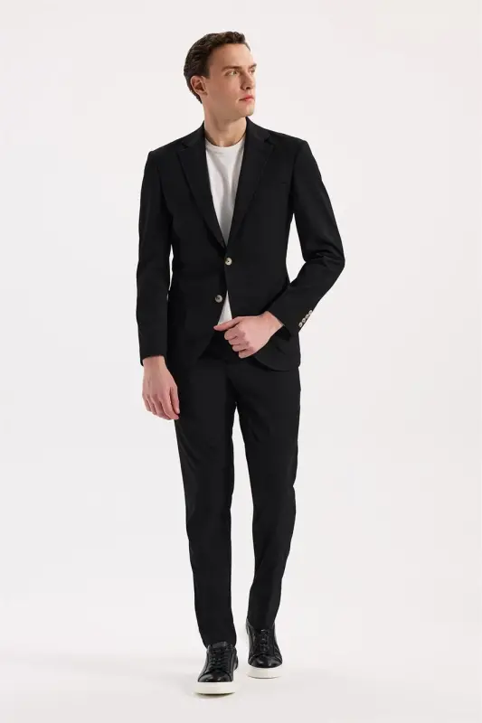 Qora Slim Fit Mono Yoqa Elastik Sport Kurtka - 2