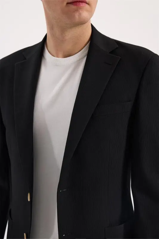 Qora Slim Fit Mono Yoqa Elastik Sport Kurtka - 3