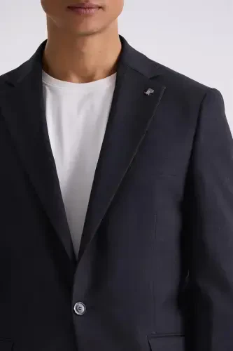 Qora Slim Fit Mono Yoqali Bir Tugmali Sport Kostyum - 3