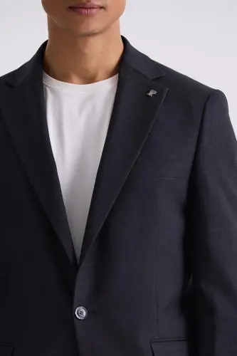 Qora Slim Fit Mono Yoqali Bir Tugmali Sport Kostyum - 3