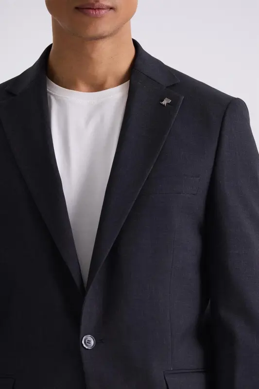 Qora Slim Fit Mono Yoqali Bir Tugmali Sport Kostyum - 3