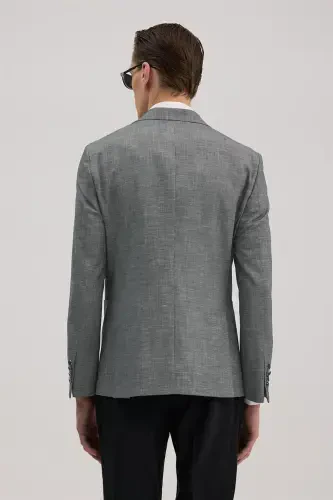 Qora Slim Fit Mono Yoqali Jiletli Kombinatsiyalangan Kostyum - 4