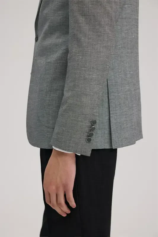 Qora Slim Fit Mono Yoqali Jiletli Kombinatsiyalangan Kostyum - 5