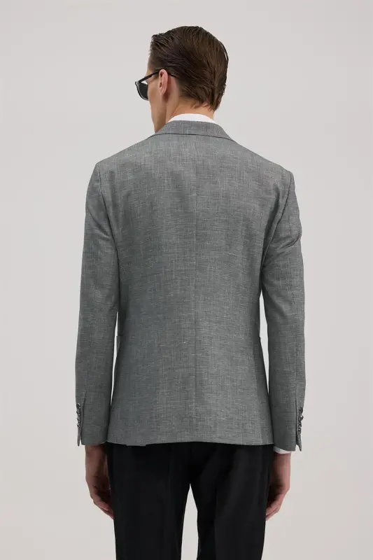 Qora Slim Fit Mono Yoqali Jiletli Kombinatsiyalangan Kostyum - 4