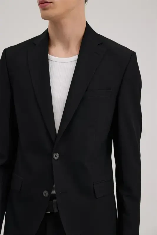 Qora Slim Fit Mono Yoqali Kostyum - 3