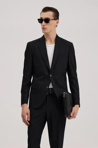Qora Slim Fit Mono Yoqali Kostyum - 1