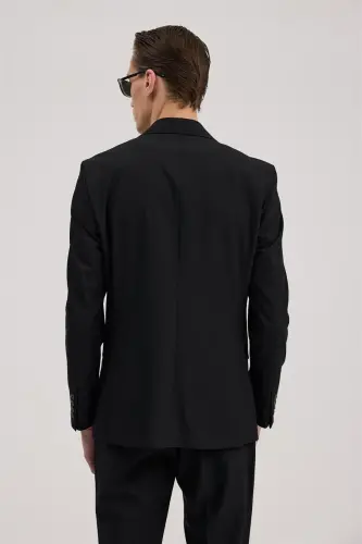 Qora Slim Fit Mono Yoqali Kostyum - 4