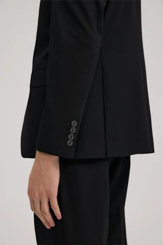 Qora Slim Fit Mono Yoqali Kostyum - 5