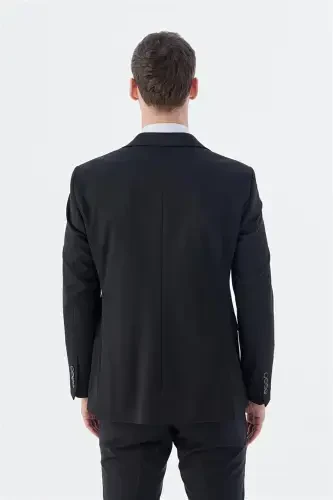 Qora Slim Fit Mono Yoqaliq Ikki Yirtiq Palto - 4