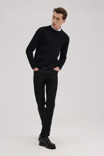 Qora Slim Fit naqshli velosiped yoqali triko - JAKAMEN (1)