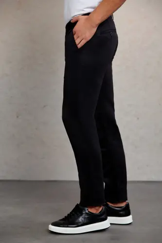 Qora Slim Fit naqshli yon cho'ntakli kanvas shim - 3