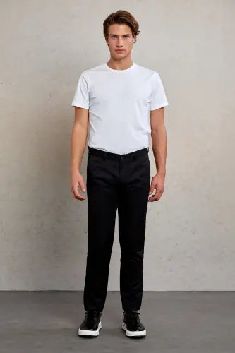 Qora Slim Fit naqshli yon cho'ntakli kanvas shim - 4