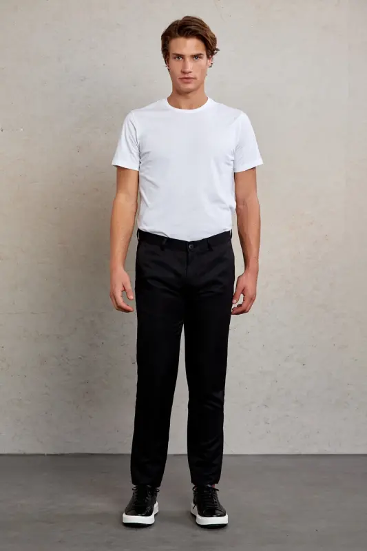 Qora Slim Fit naqshli yon cho'ntakli kanvas shim - 4