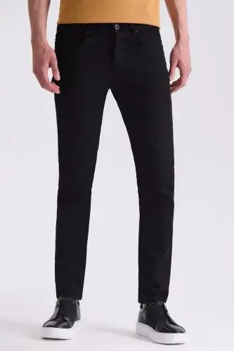 Qora Slim Fit Paxta Jinsi Shimlar - 1