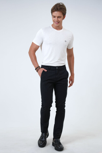 Qora Slim Fit Paxta Mustahkamlangan Chino Shimlar - 1