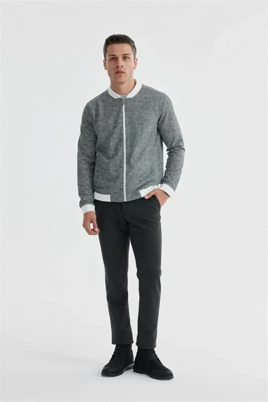 Qora Slim Fit Paxtali Kollej Mavsumiy Kurtka - 1