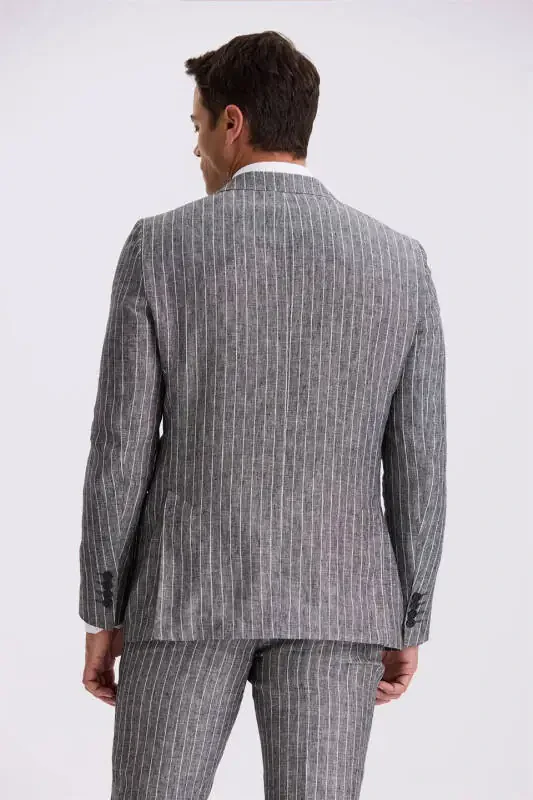 Qora Slim Fit Qaldirg‘och Yaxasi Ikki Yirtig‘i %100 Zig‘irli Sport Kostyum - 4