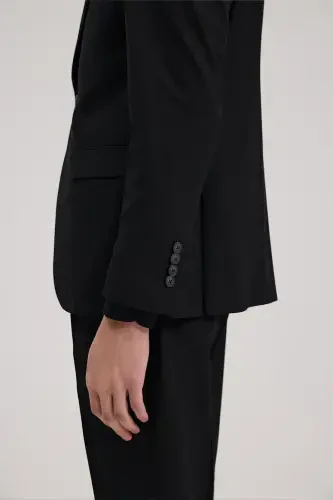 Qora Slim Fit Qaldirg'och Yoqali Nimchali Kostyum - 5