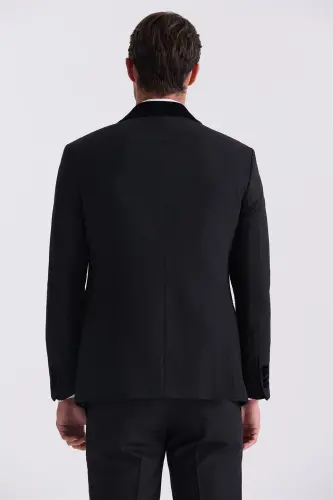 Qora Slim Fit Shawl Yoqali Kamzulli Smokings - 4