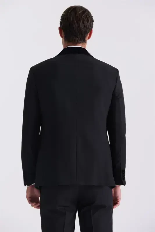 Qora Slim Fit Shawl Yoqali Kamzulli Smokings - 4