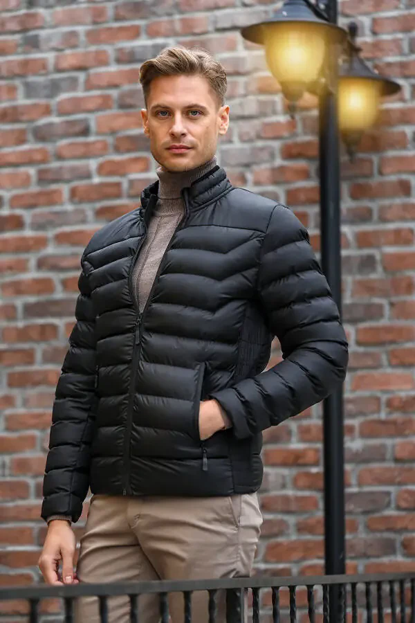 Qora Slim Fit tekis Efes yoqasi bilan pufjak - 1