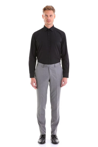 Qora Slim Fit tekis paxtali tor bo'yinli uzun qisma - 4