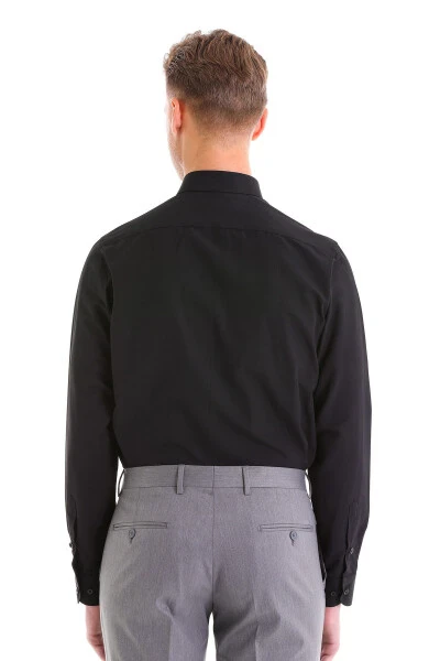 Qora Slim Fit tekis paxtali tor bo'yinli uzun qisma - 6