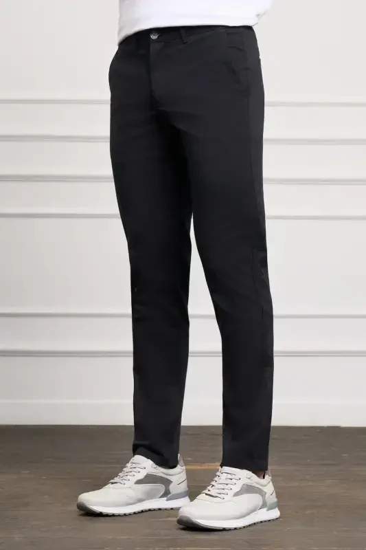 Qora Slim Fit Tor Kiyimli Chino Yon Cho'ntak Erkaklar Shim - 2