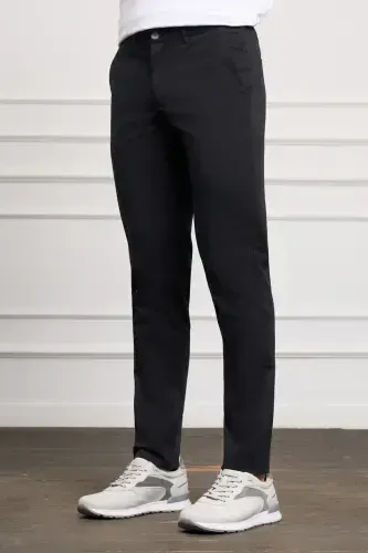 Qora Slim Fit Tor Kiyimli Chino Yon Cho'ntak Erkaklar Shim-A.Qora - MORVEN (1)