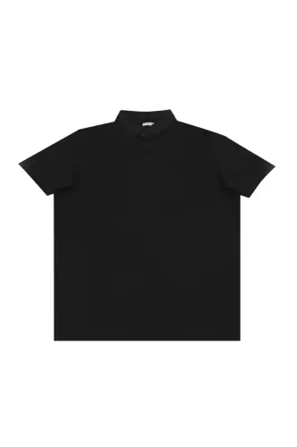 Qora Slim Fit Tugmali Polo Yaka Futbolka - 3