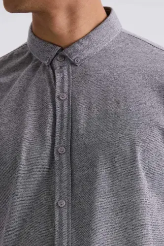 Qora Slim Fit Tugmali Yaxa Futbolka - 3