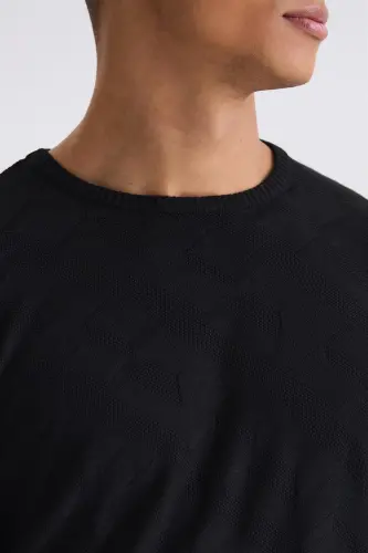 Qora Slim Fit Turli bezakli yoqa triko kozok - 3