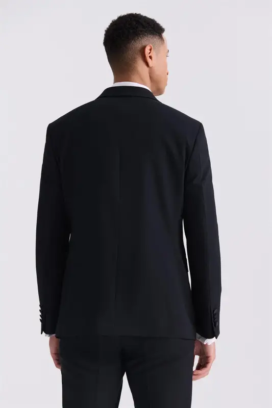 Qora Slim Fit Uchli Yoqa Smokin Kostyum Kostyumi - 4