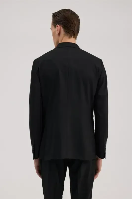 Qora Slim Fit Uchli Yoqali Kostyum - 4