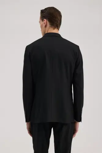 Qora Slim Fit Uchli Yoqali Kostyum - 4