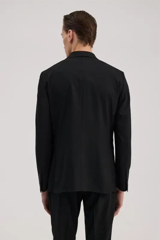 Qora Slim Fit Uchli Yoqali Kostyum - 4