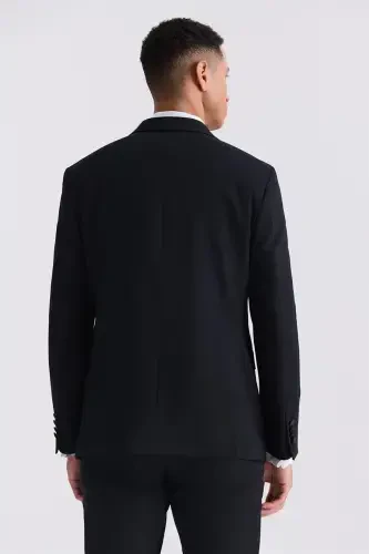 Qora Slim Fit Uchli Yoqali Smoking Kostyum - 4