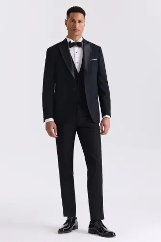 Qora Slim Fit Uchli Yoqali Smoking Kostyum - Modazone (1)