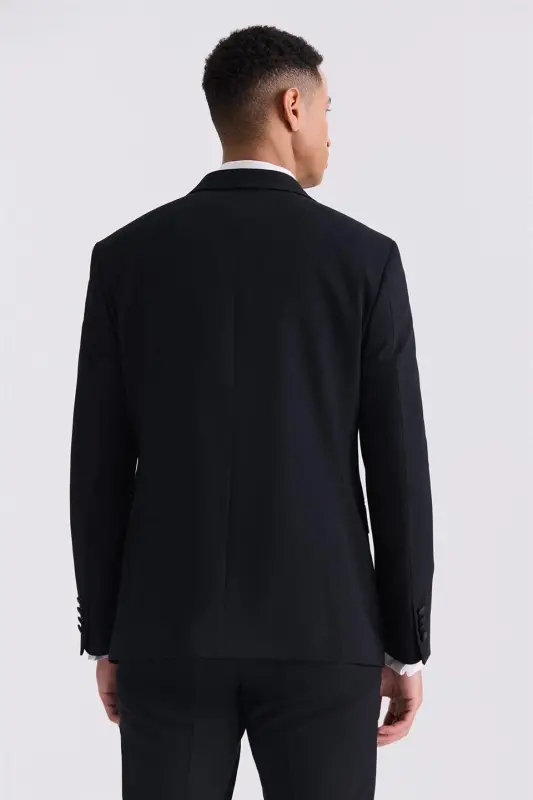Qora Slim Fit Uchli Yoqali Smoking Kostyum - 4
