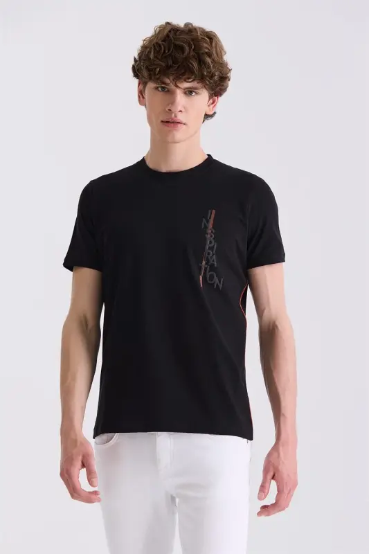Qora Slim Fit Velo yaka futbolka - 1