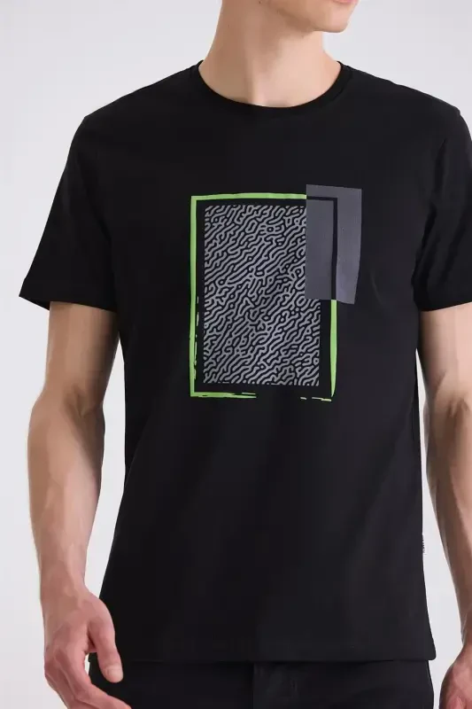 Qora Slim Fit Velosiped Yoqali Futbolka - 3