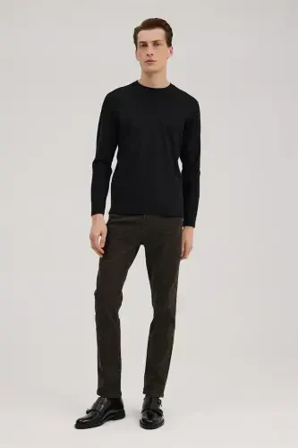 Qora Slim Fit Velosiped Yoqali Rayon Uzun Qisma Asosiy Futbolka - JAKAMEN (1)