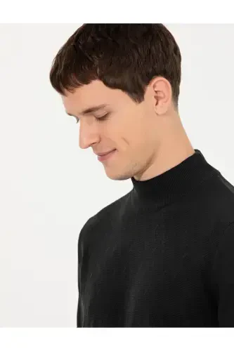 Qora Slim Fit Yarim Balıkçı Yaka Triko Kazak 50265917-VR046 - 3