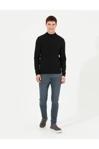 Qora Slim Fit Yarim Balıkçı Yaka Triko Kazak 50265917-VR046 - 5