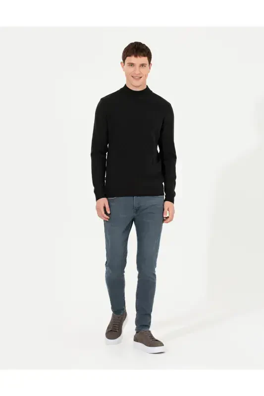 Qora Slim Fit Yarim Balıkçı Yaka Triko Kazak 50265917-VR046 - 5