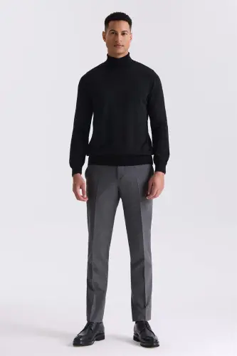 Qora Slim Fit yarim bo'yli naqshli trikotaj sviter - JAKAMEN (1)
